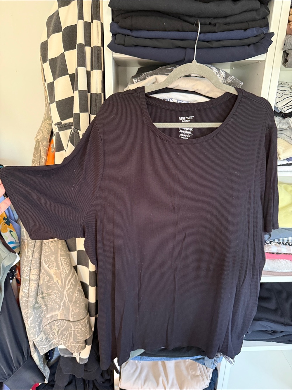 Nine West Black Ribbed Short Sleeve Tee - Relaxed Fit